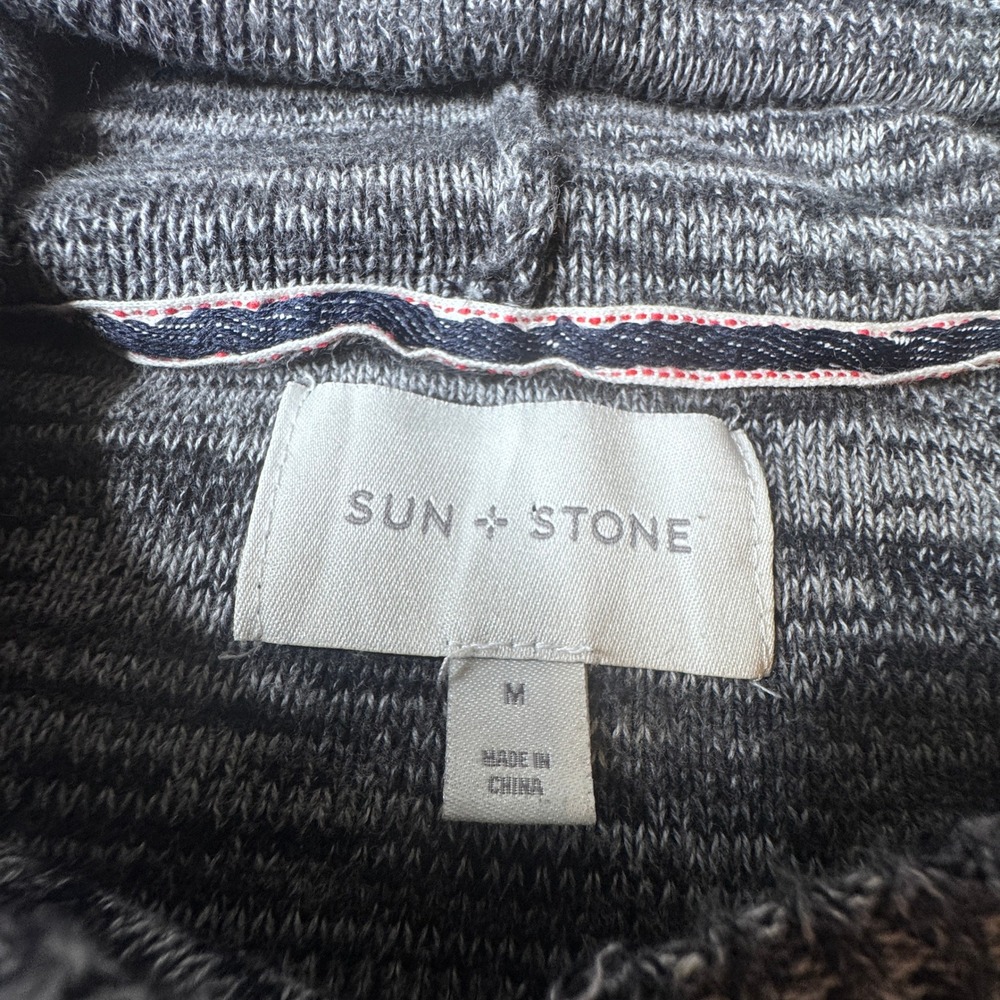 Sun + Stone Gray Marled Knit Hoodie‎ Sweater Medium 100% Cotton Surfer Coastal - Picture 6 of 7